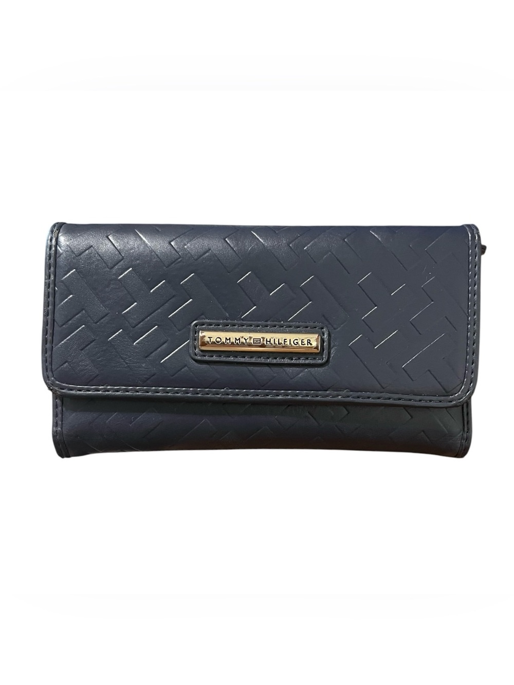 Tommy Hilfiger Genuine Leather Navy Blue Tri-Fold Checkbook Wallet 7"